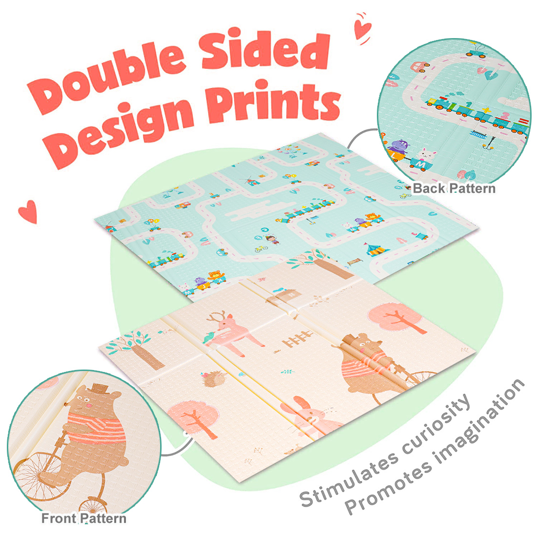 Extra Large Xpe Foam Material Folding And Rolled Playmat Crawling Mat Reversible Double Side Printing