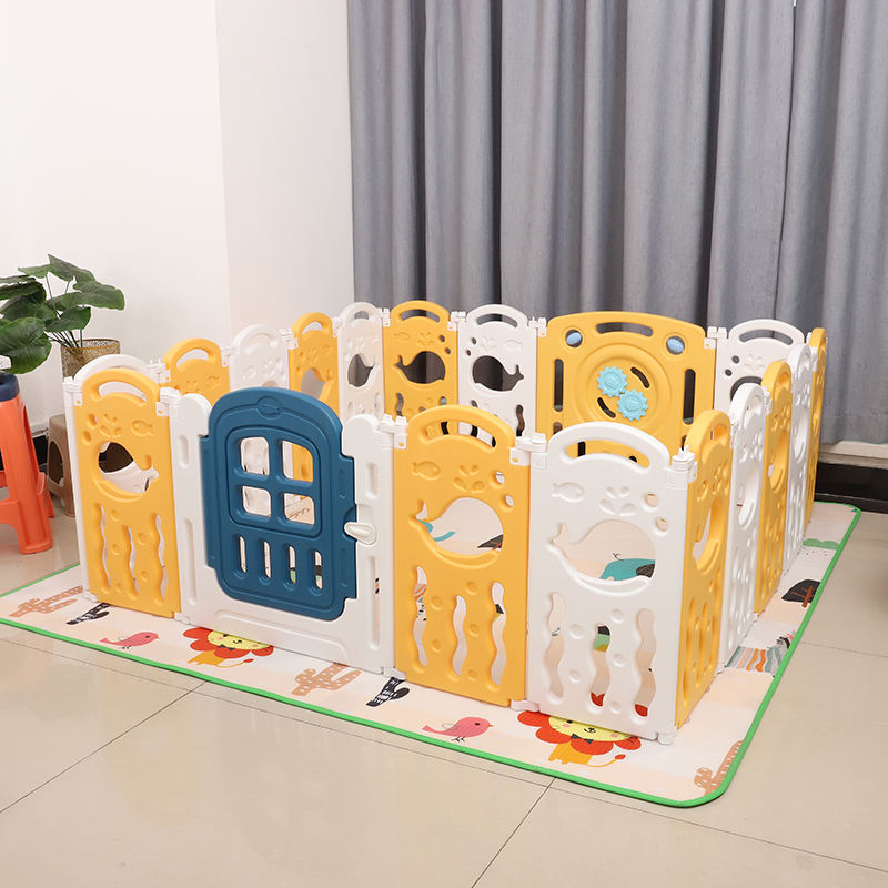 white dark blue yellow fish playpen 02