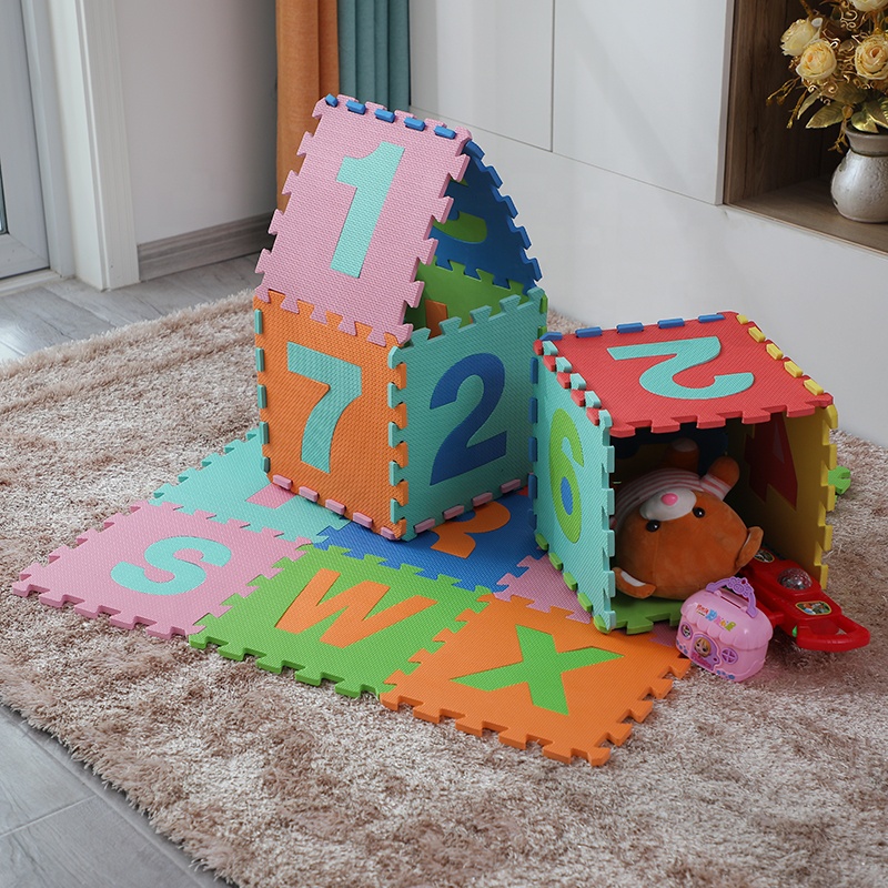 Puzzle Exercise Mat EVA Foam Interlocking Tiles Letters And Numbers Crawling Mat 