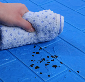 Cleaning of blue wall sticker