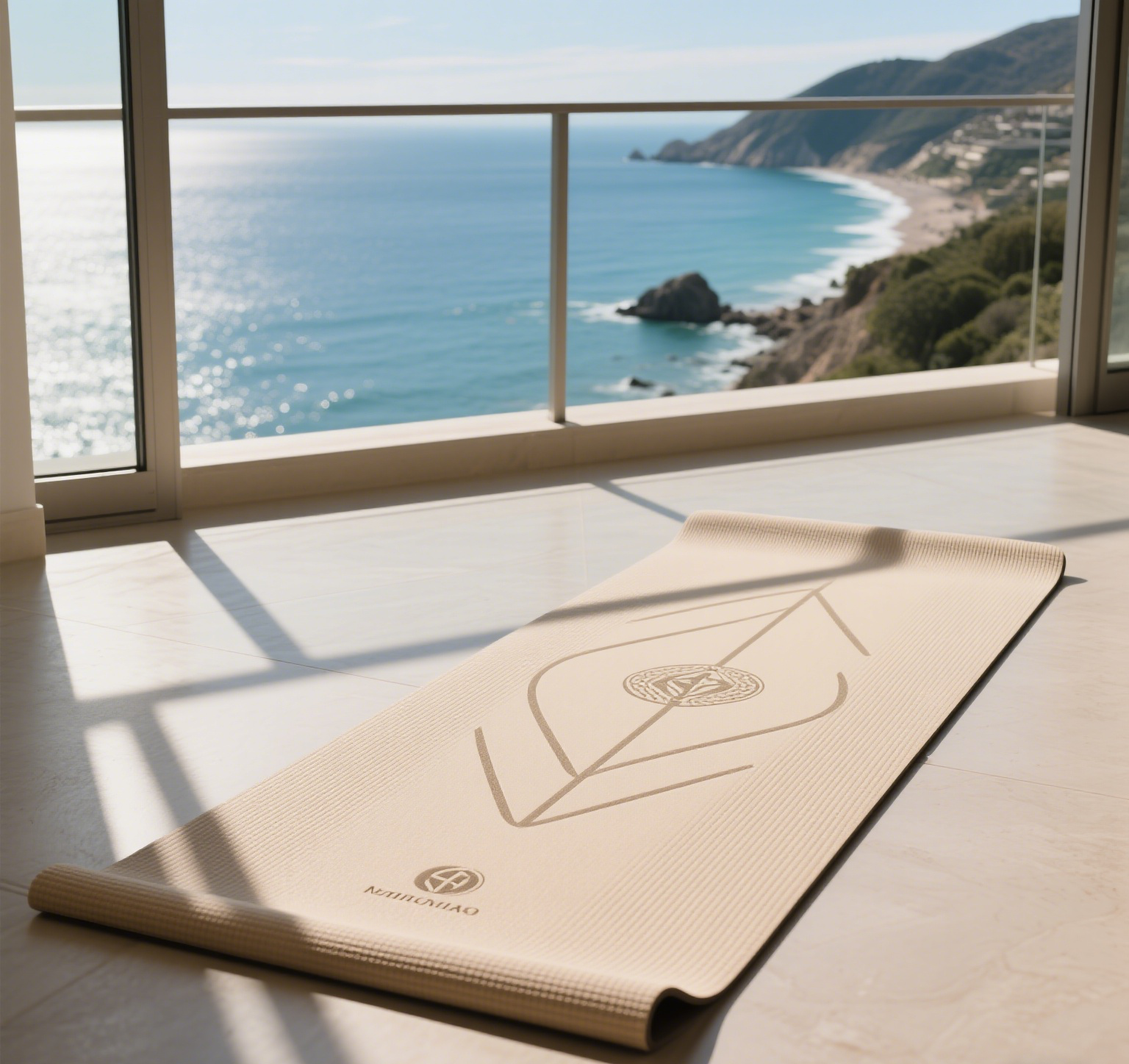 Yoga mat by ocean view