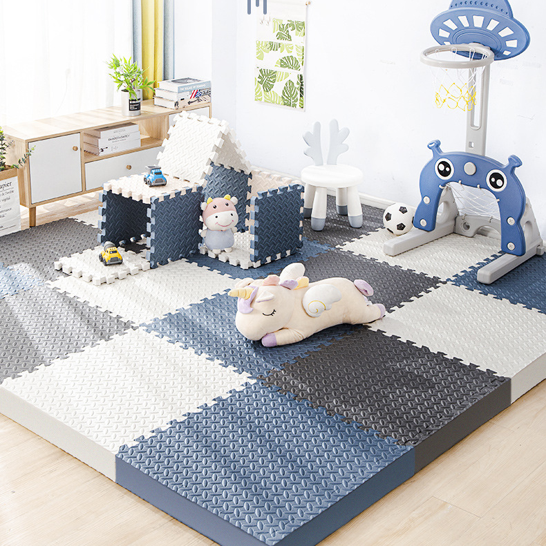 Blue and white mat in playroom