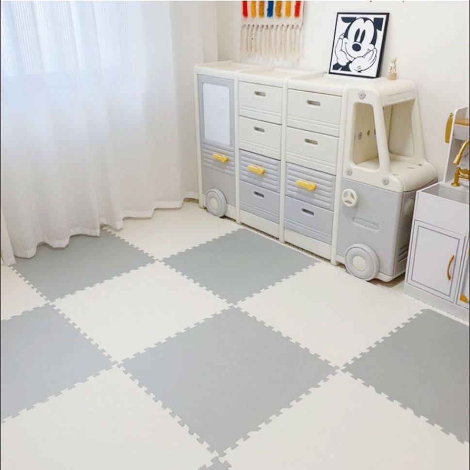 Solid Colors EVA Foam Puzzle Floor Play Mat Interlocking Tiles Puzzle Mat for Kids and Babies with Borders