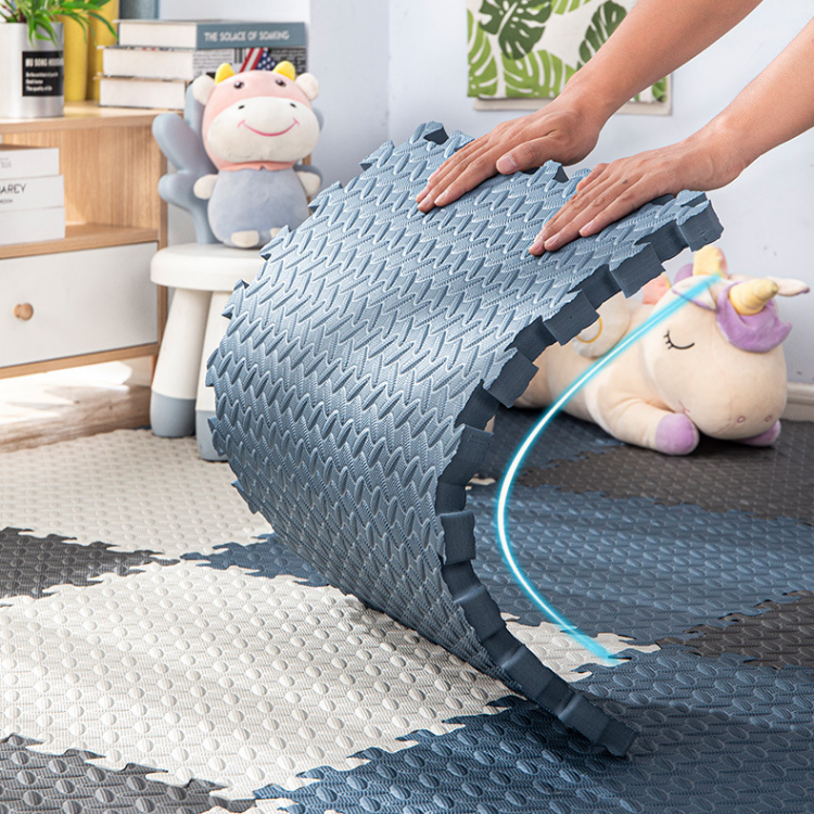 Rolling out blue foam mat