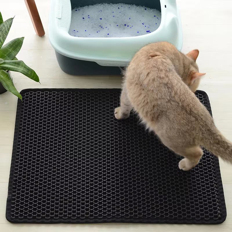 Double Layer Cat Litter Mat, Washable Anti-Splashing Cat Litter Trapping Mat, Non-slip Scatter Control Cat Litter Box Mat