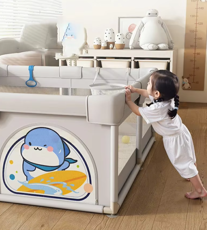 Memizo Durable Fence Indoor Baby Exercise Area Surfing Shark Playpen