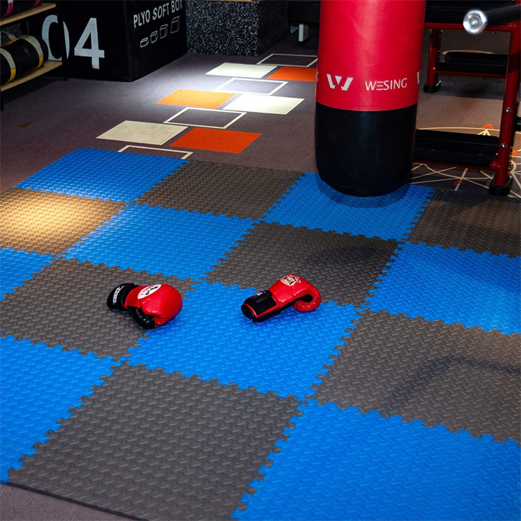 Gym with blue and black mats
