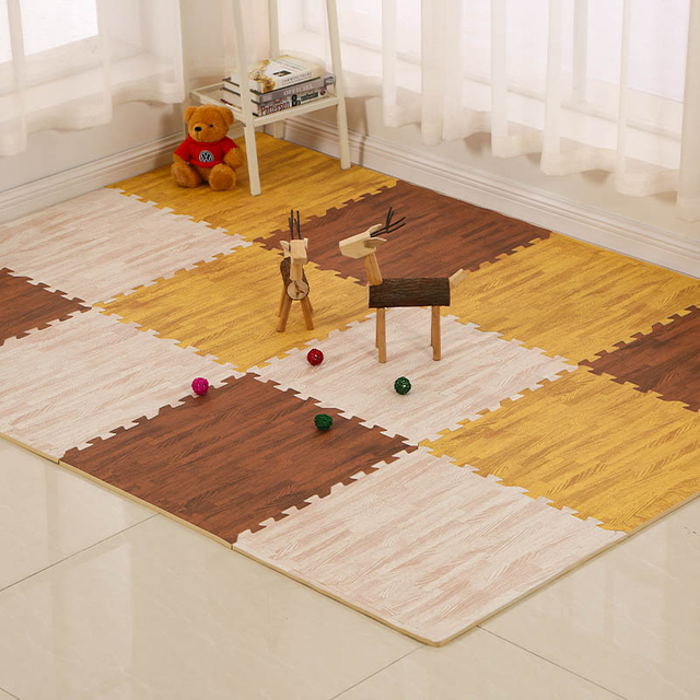 Anti Fatigue Puzzle Mat 60*60cm Non-Toxic EVA Waterproof Wood Stripes Puzzle Mat