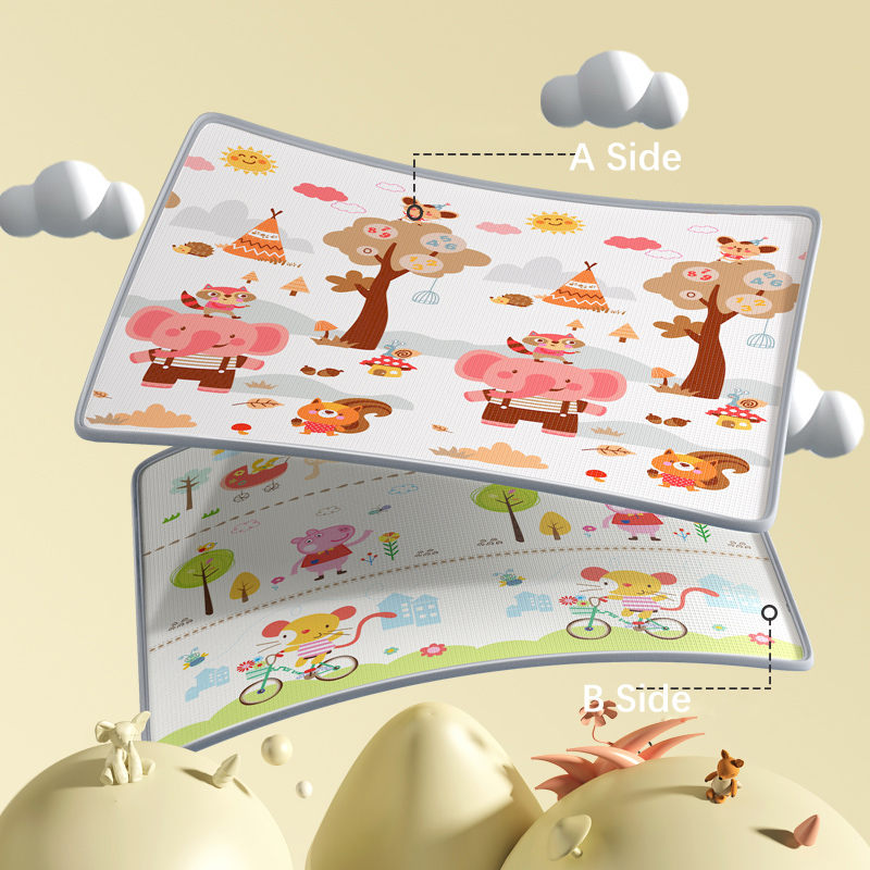 Baby playing on a comfortable floor play mat in a living room